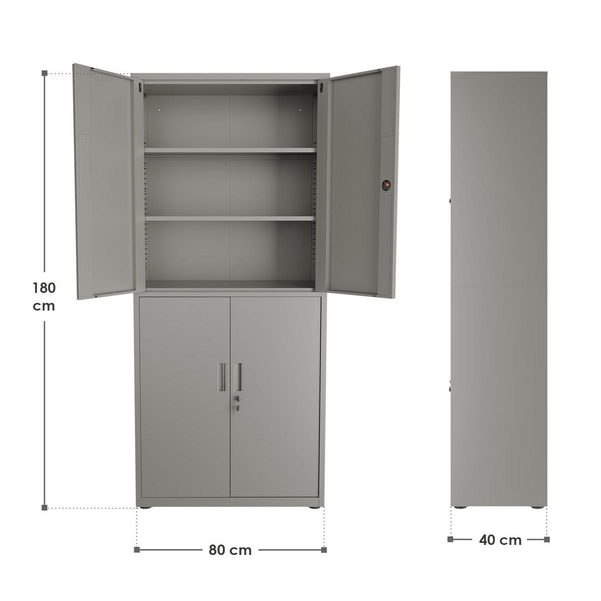 METALLSCHRANK 180/80/40 cm hellgrau abschließbar - Hellgrau, Metall (80/180/40cm) - Juskys