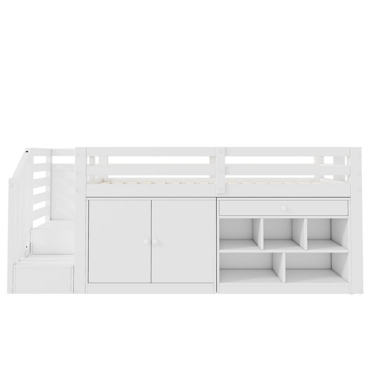 KINDERBETT 90/200 cm aus Massivholz mit Stauraum und ausklappbarem Schreibtisch - Weiß, Holz (90/200cm) - Flora Grace