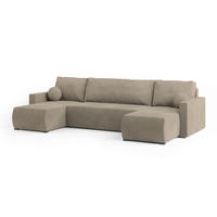 WOHNLANDSCHAFT TESSUN Beige Plüsch-Stoff mit Schlaffunktion - Beige, Holz (286/85/143cm) - MASSENO