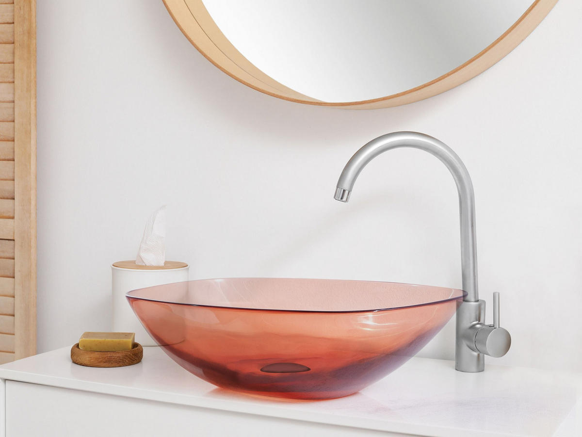 AUFSATZWASCHBECKEN Hellrot 54/36 cm Mineralwerkstoff Moengo - Hellrot/Transparent, Keramik (54/15/36cm) - Beliani