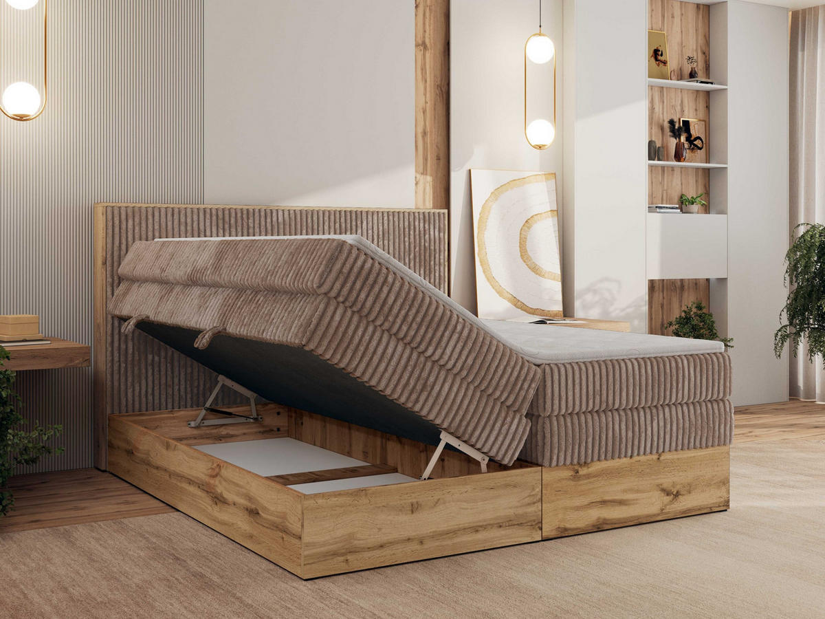 BOXBETT WOOD CLASSIC KING 160/200 - Braun Cord - H3 - Braun, Textil (160/200cm) - MKS