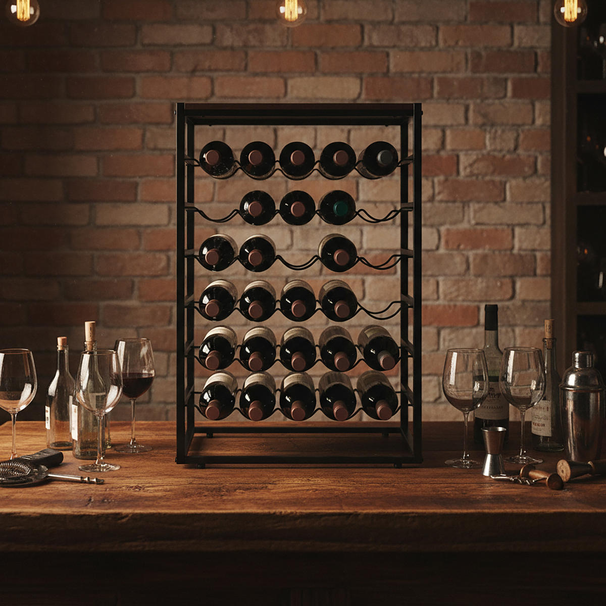 WEINREGAL - Schwarz, Holzwerkstoff/Metall (59/88/30cm) - Relaxdays