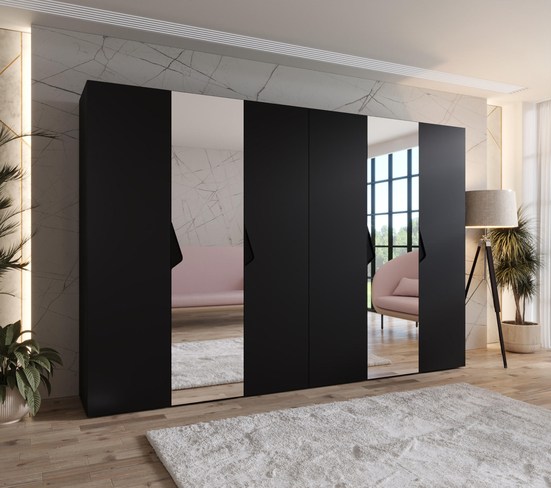 DREHTÜRENSCHRANK 202/300/52 6-türig - Schwarz, Holz/Metall (300/202/52cm) - Abiks Möbel