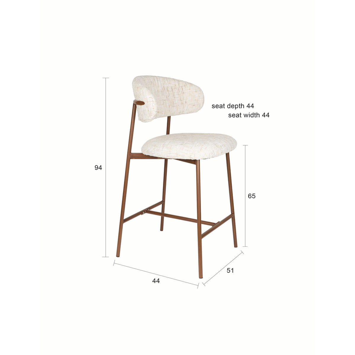 BARHOCKER Claes mit Rückenlehne 65 cm Creme - 2 er Set - Weiß, Kunststoff (44/94/51cm)