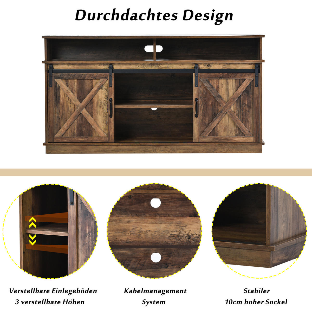 TV-SCHRANK in Braun mit Schiebetüren und verstellbaren Regalen 148/40/78 cm - Braun, Holzwerkstoff (148/78/40cm) - Redom