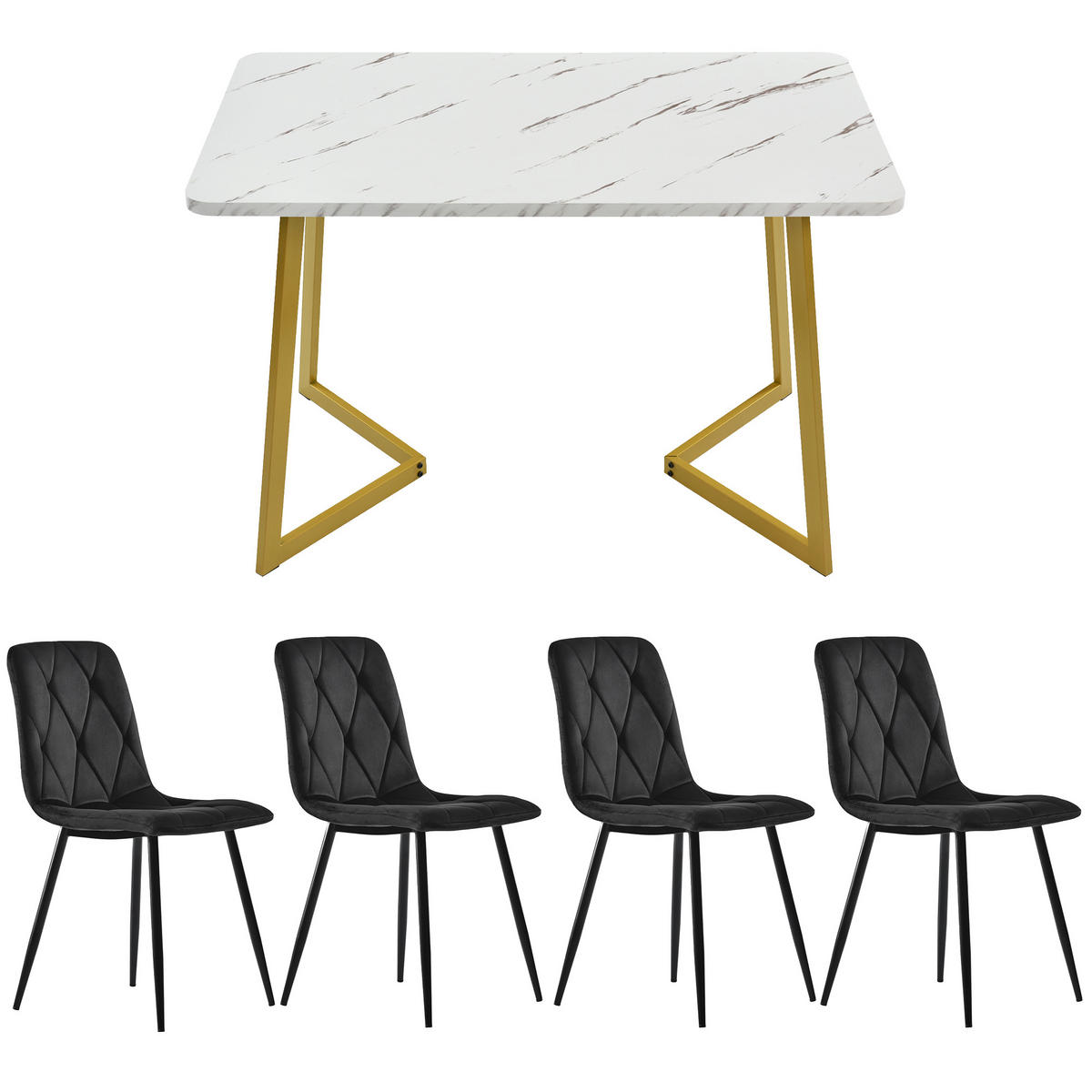 ESSTISCHSET 117x68 Cm Mit 4 Stühlen, Rechteckig, Schwarz Twill, Gold - Schwarz, Holzwerkstoff (117/75/68cm) - FLIEKS