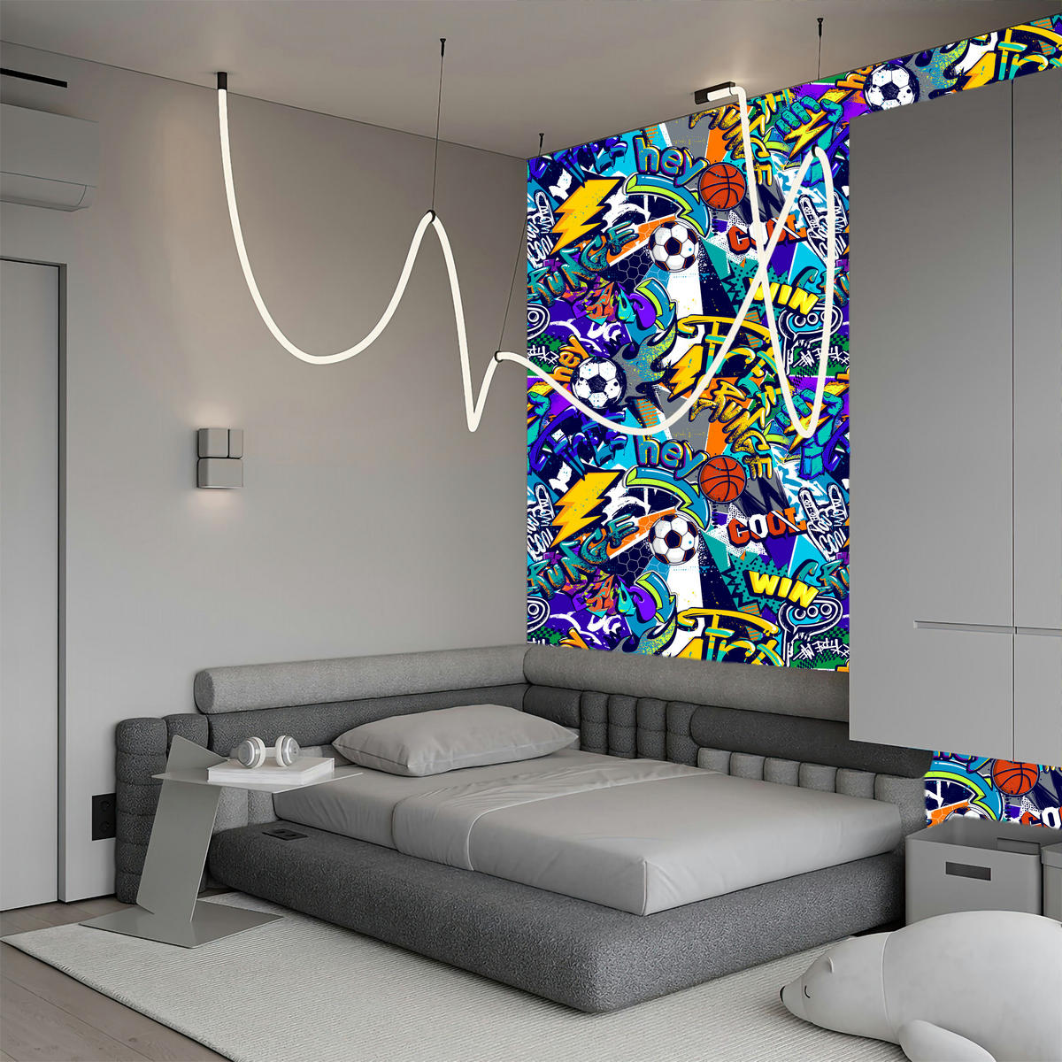 VLIESTAPETE Fußball-Graffiti – Blau, Gelb, Bunt – 50x1000 cm - Blau/Gelb, Papier (50/1000cm) - Muralo