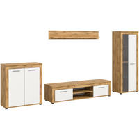 WOHNWAND Milo 4 tlg. (B/H/T: ca. 330/159/40 cm) in Wotan Eiche /weiß - Eiche Wotan, Holzwerkstoff (330/159/40cm)