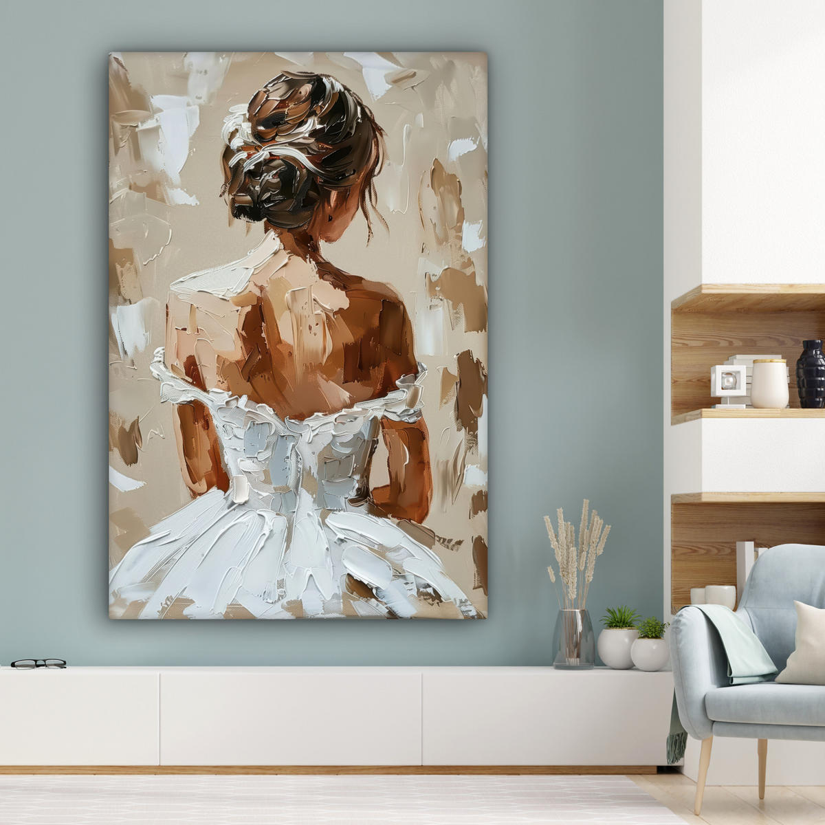 LEINWANDBILD Frau - Farbe - Abstrakt - Beige - Modern Deko Groß 90x140 cm - Sandfarben, Textil (90/140cm) - MuchoWow