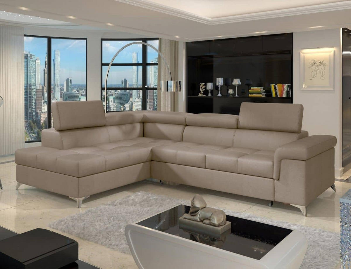 ECKSOFA mit Schlaffunktion und Bettkasten, pflegeleichter Monolith-Stoff - Chromfarben/Braun, Textil/Metall (275/202cm) - Eltap