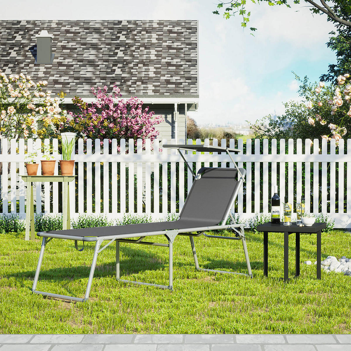 SONNENLIEGE GARTENLIEGE - Grau, Textil (200/48/65cm) - Hansiro