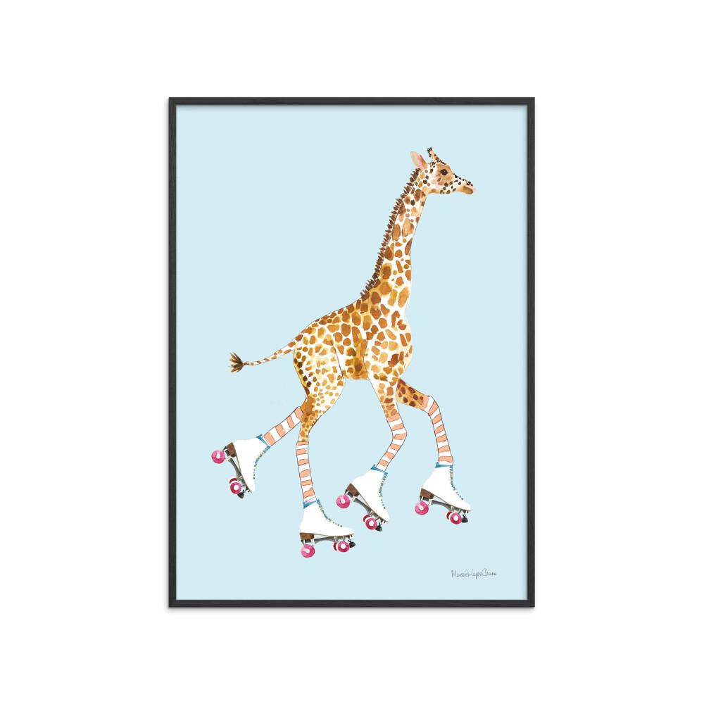 POSTER mit Rahmen Wild Apple - Giraffe joy ride VI - Blau/Schwarz, Holz/Papier (30/40cm) - Poster&Frame