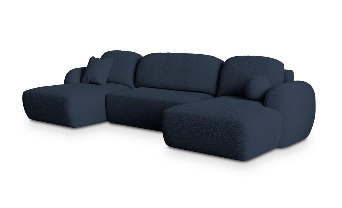 ROHOVÁ SEDAČKA SAVONA modrá - modrá/černá, dřevo/textil (320/148cm) - MASSENO