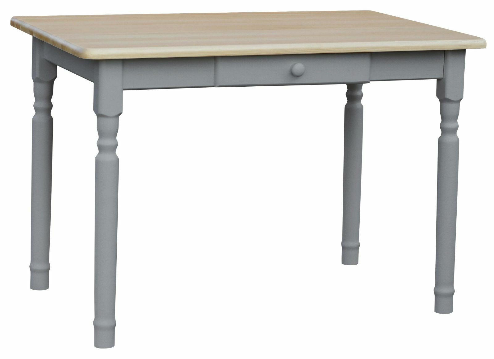 KOMA Esstisch KM417246 aus massivem Kiefernholz mit Schublade, 60 × 50 cm, Grau / Kiefer natur lackiert - Grau, Holz (50/75/60cm) - Koma