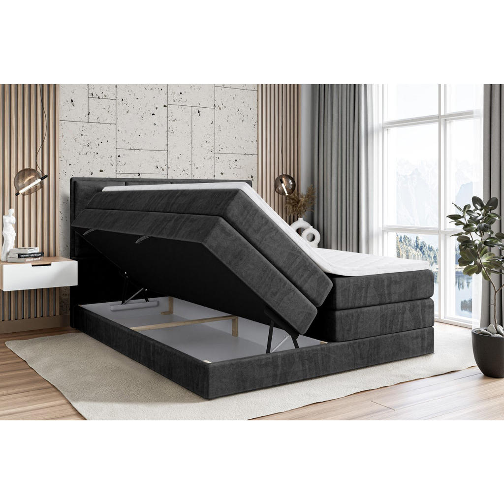 Thumbnail - Altdecor Boxspringbett, Schwarz, Holzwerkstoff, Höhe ca. 37 cm, 200x200 cm, Schlafzimmer, Betten, Boxspringbetten