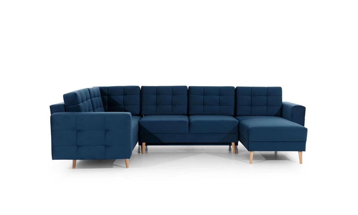 WOHNLANDSCHAFT mit Schlaffunktion, beidseitig montierbar - Blau/Pinienfarben, Holz/Textil (326/92/202cm) - Eltap