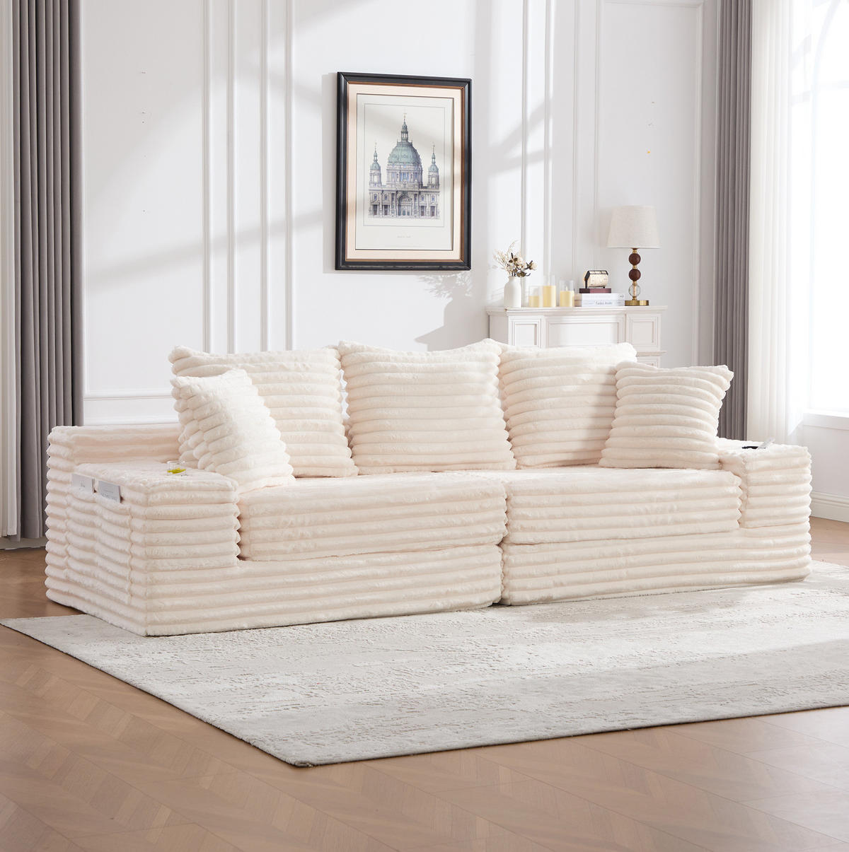 SCHLAFSOFA frei kombinierbar 273 x 98 cm Cord Beige - Beige, Kunststoff (38.58/34.25/107.48cm) - Meubliv
