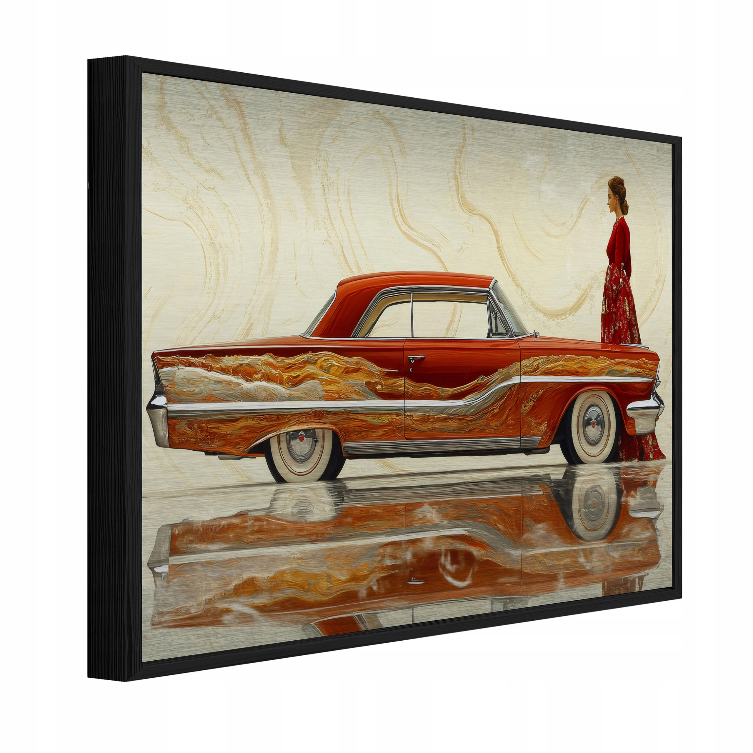 BILDER mit Rahmen Auto Frau Rot 150x100 cm - Multicolor, Metall (150/100cm) - Wallarena