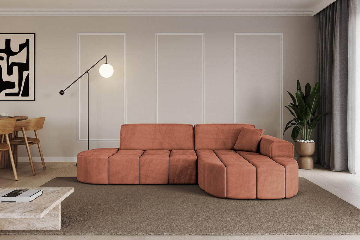 ECKSOFA Ottomane Rechts LIVO-L1 - 252x173x79,5 cm Apricot - Koralle, Holzwerkstoff/Textil (252/173cm) - ALTDECOR