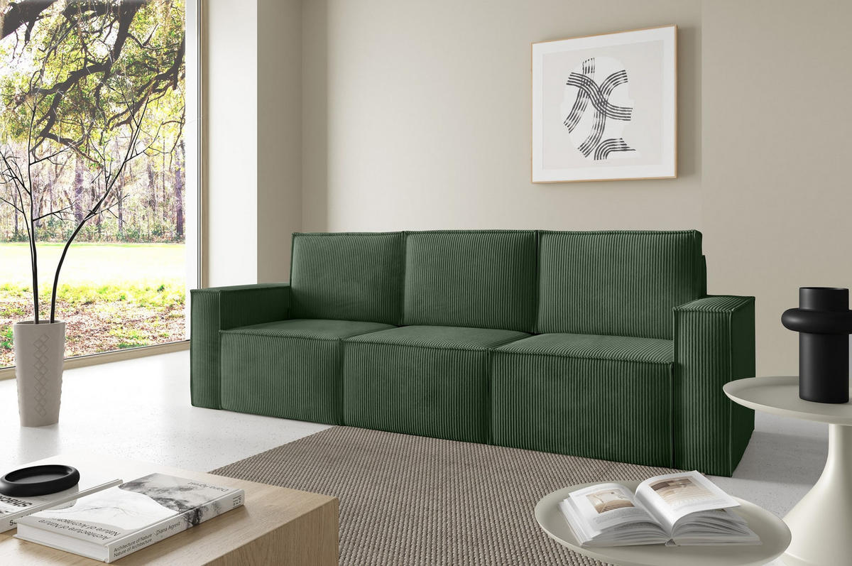SOFA Orto Grün, Dreisitzer Polstersofa - Grün, Holzwerkstoff/Textil (247/93/82cm) - Bettso