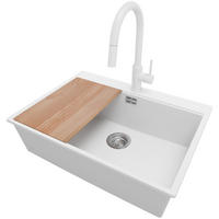 GRANITSPÜLE Oslo, 2-er set Weiß 68/50 cm 1 Becken + Küchenarmatur 40/20 cm + Ablauf-Set + Schneidebrett ab 70er Unterschrank - Chromfarben/Beige, Kunststoff (68/20/50cm) - Primagran