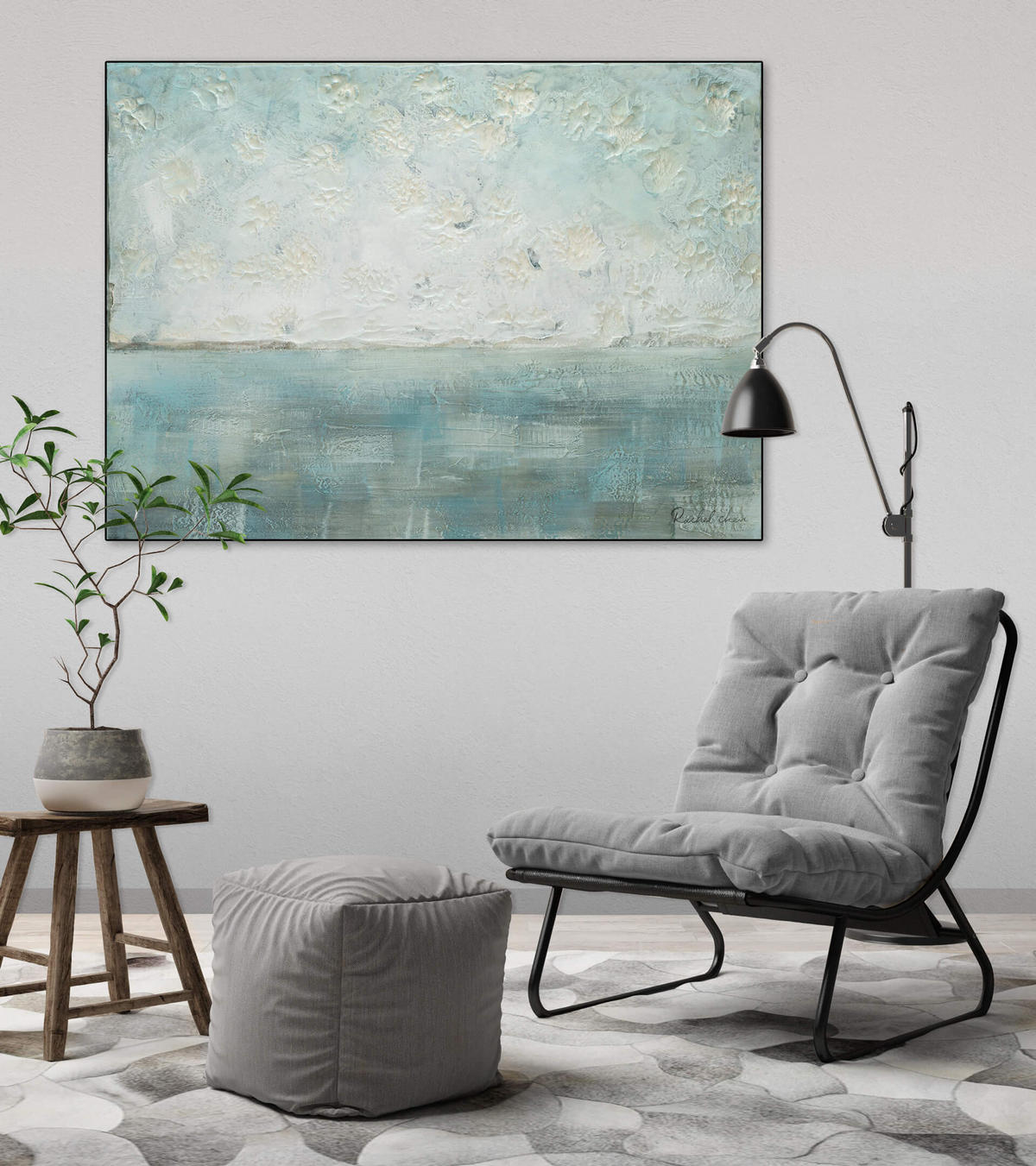 ÖLGEMÄLDE 100/75 cm - Petrol/Weiß, Holz/Textil (100/75cm) - KUNSTLOFT