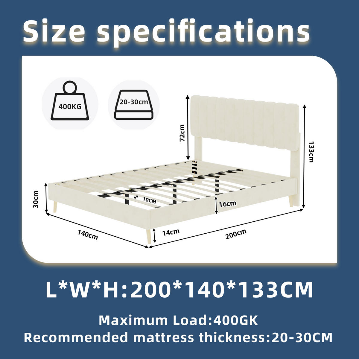 POLSTERBETT 140/200 cm DE-35459 mit Kopfteil Beige - Beige, Metall (140/200cm) - ComfortXL