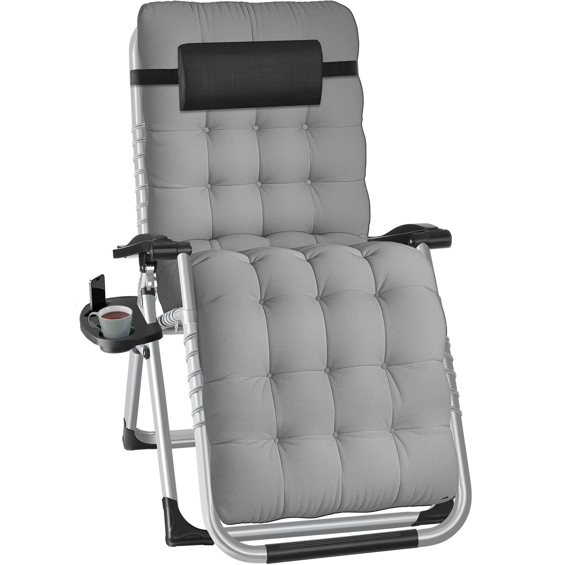 SONNENLIEGE Cloud, 84 x 168 x 82,5 cm, mit Ablagetisch, hellgrau - Hellgrau, Kunststoff (84/103/113cm) - tectake