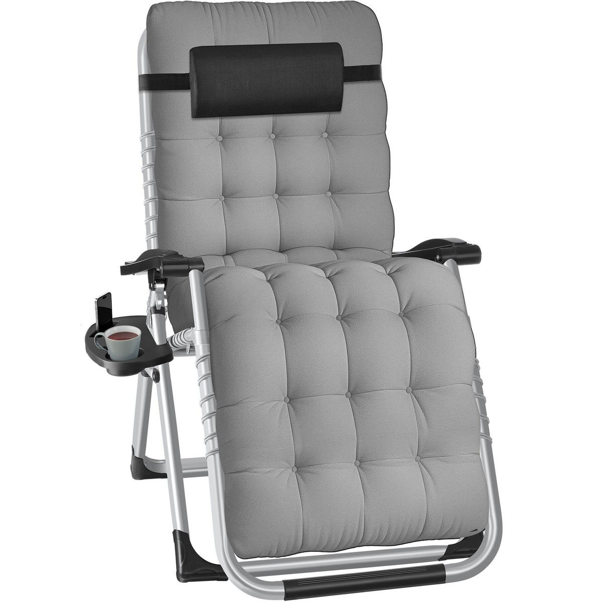 SONNENLIEGE Cloud, 84 x 168 x 82,5 cm, mit Ablagetisch, hellgrau - Hellgrau, Kunststoff (84/103/113cm) - tectake