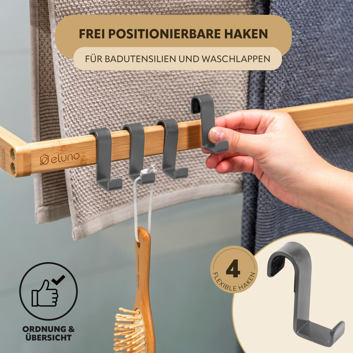 HANDTUCHHALTER für Glasduschwand grau - Grau, Metall (63.5/77.5/17cm) - eluno