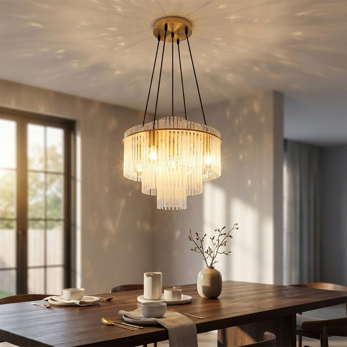 KRONLEUCHTER Gorley Metall Gold - Goldfarben, Glas (50/50/120cm) - Globo Lighting