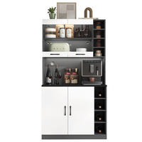 KÜCHENBUFFET mit 2 Türen, LED-Beleuchtung und Glaselementen, 100 x 47 x 187 cm, Weiß/Grau, MDF - Weiß, Holzwerkstoff (100/187/47cm) - SONNENH