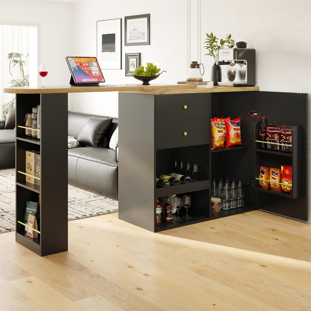 SCHRANK mit drehbaren Seitenregalen 105 x 39 x 102 cm Schwarz - Schwarz, Holz (39/104/138cm) - Beauniv