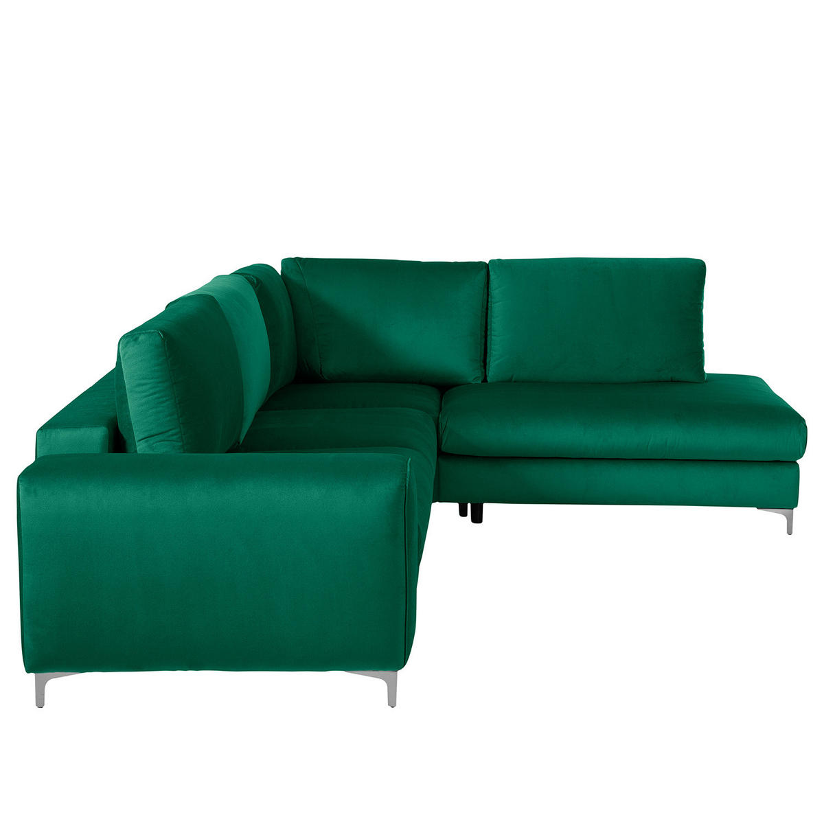 ECKSOFA mit Ottomane - Chromfarben/Olivgrün, Textil/Metall (302/1cm) - home24