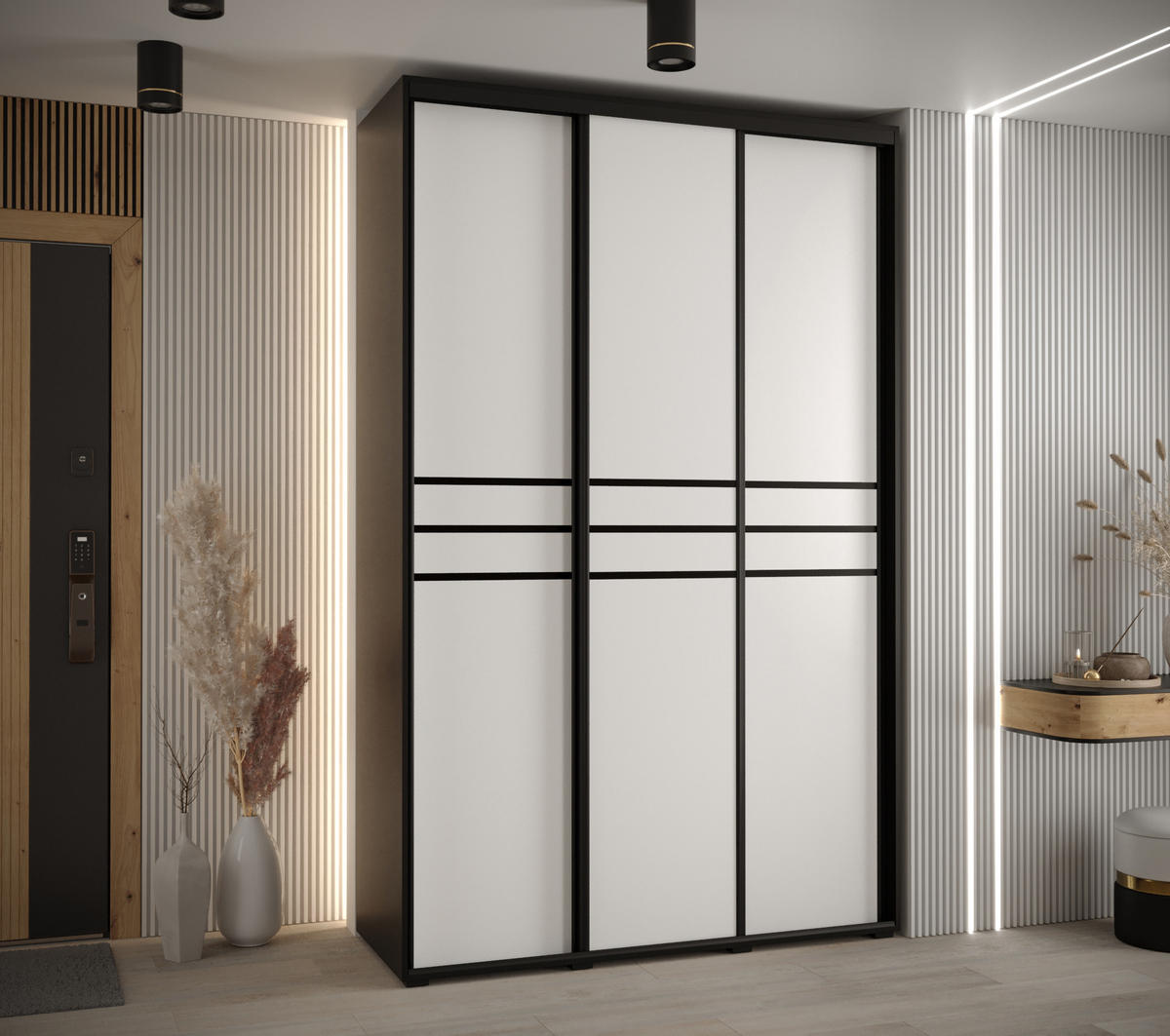 SCHWEBETÜRENSCHRANK 235,2/160/45 3-türig - Schwarz/Weiß, Holz/Metall (160/235/45cm) - Abiks Möbel