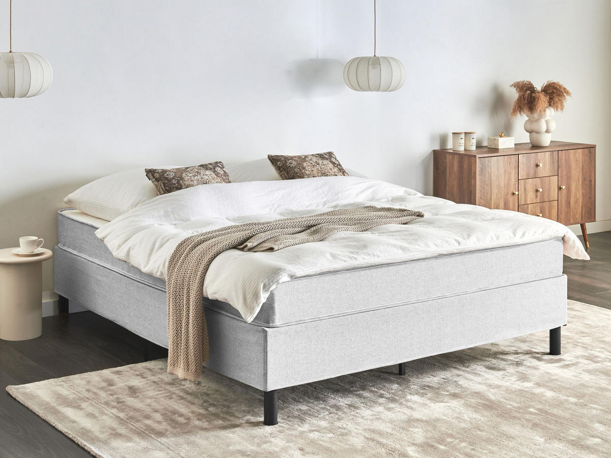 BOXSPRINGBETT 160/200 cm Hellgrau Countess - Hellgrau/Braun, Textil (160/200cm) - Beliani