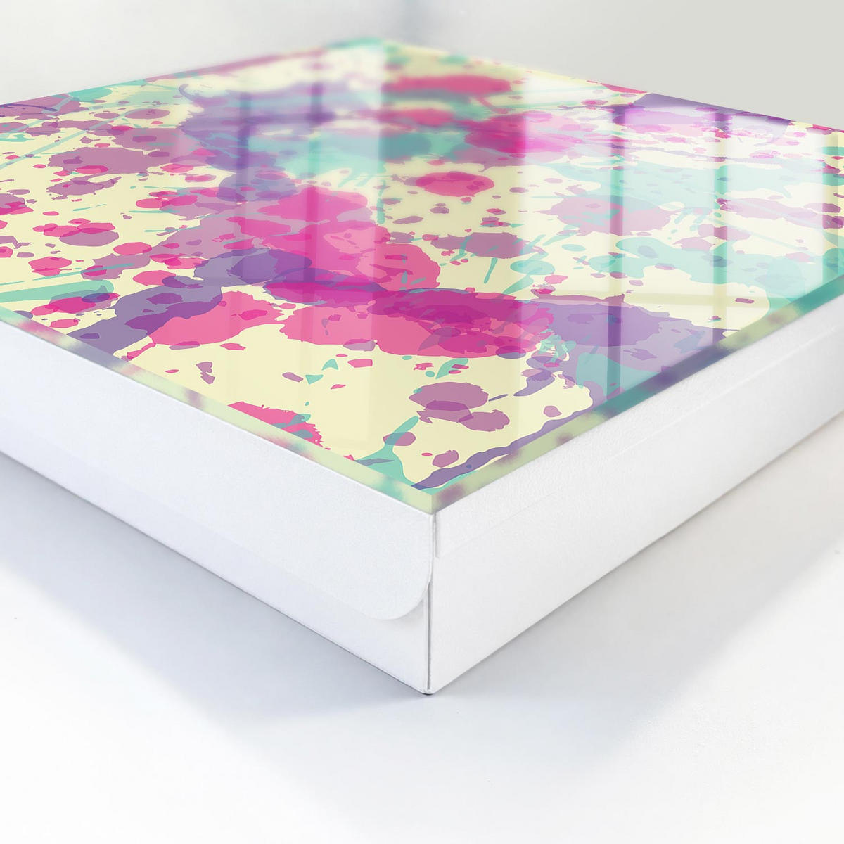 SCHLÜSSELBOX Weiß 30x30 cm – Türöffnung nach rechts - Farbenfrohes Chaos - Pink, Metall (30/30/5cm) - TULUP