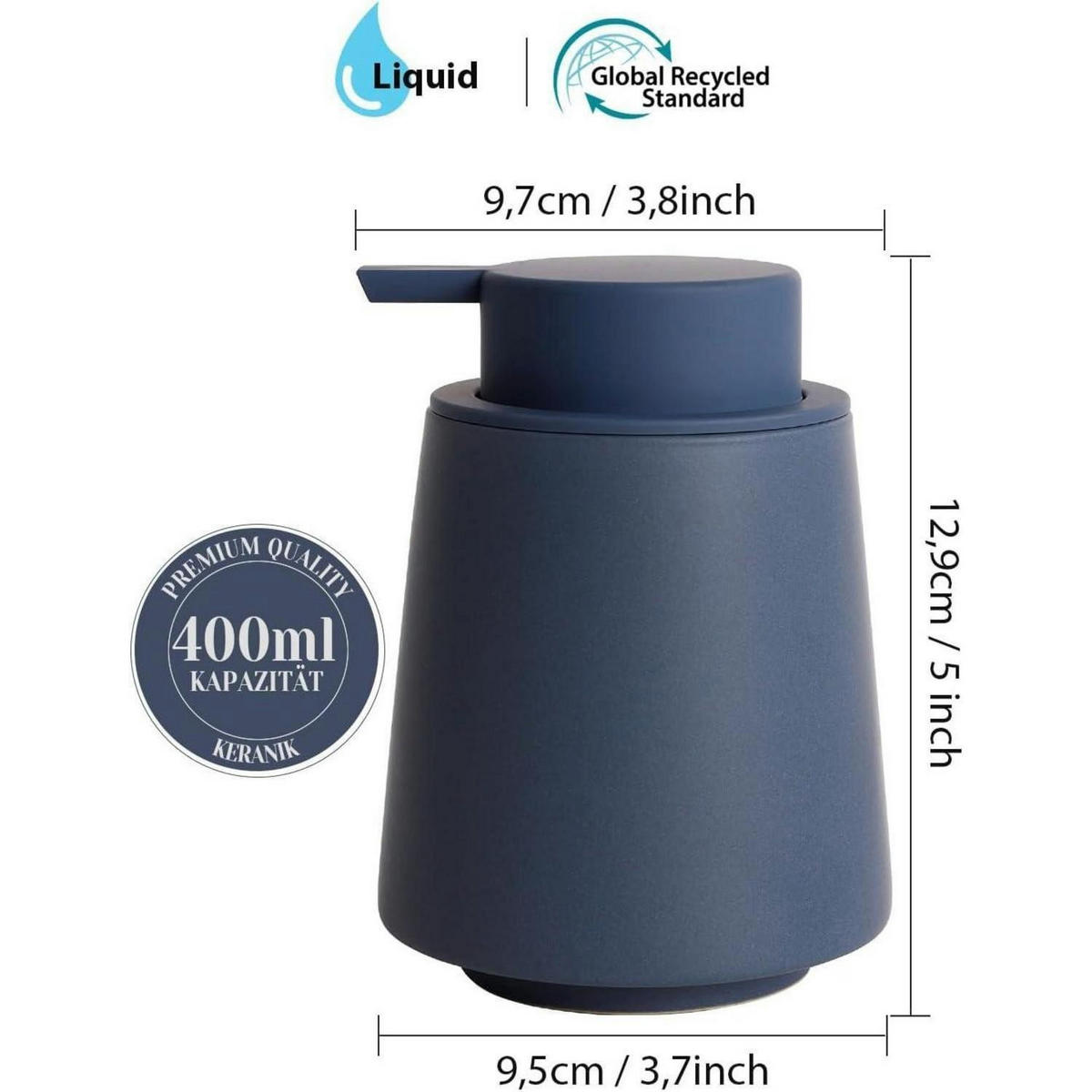 SEIFENSPENDER Keramik Matt Blau 400 ml - Blau, Keramik (9.5/12.9/9.5cm)
