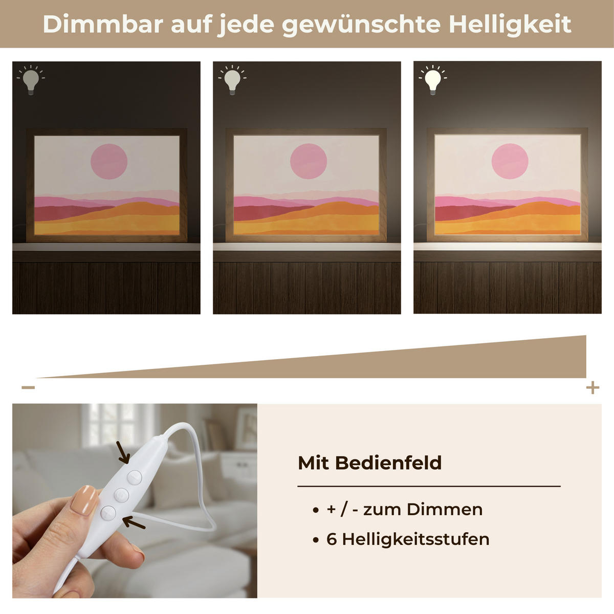 STOLNÍ LAMPA Kopce - oranžová - slunce - abstraktní 30x20 cm - chromová, kompozitní dřevo (8/30/20cm) - OnlyWow