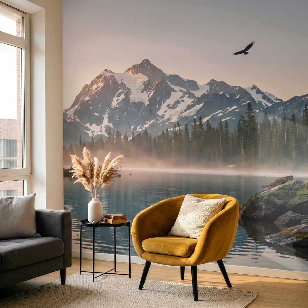 TAPETE - Berge - Wasser - Bäume - 220x240 cm - Multicolor, Papier (220/240cm) - OnlyWow
