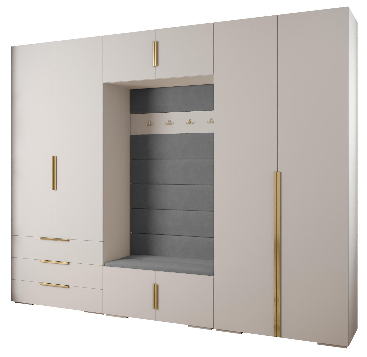 Abiks Möbel Garderoben-Set Weiß, Grau, Gold 300x236.7x47 cm