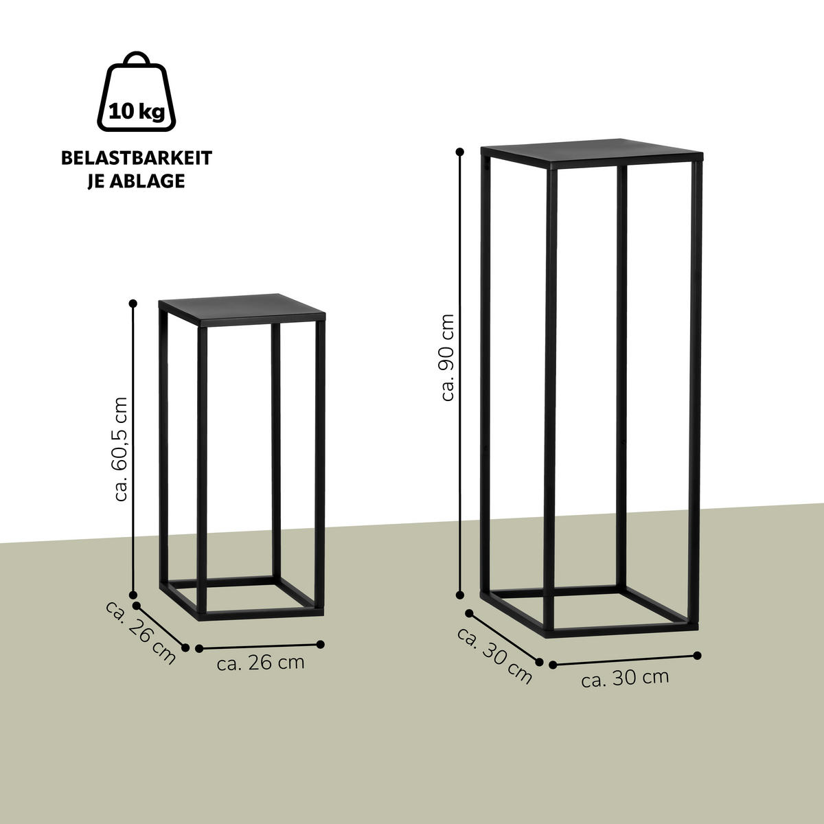 BLUMENHOCKER (2er Set), schwarz - Schwarz, Metall (30/30/90cm) - bremermann