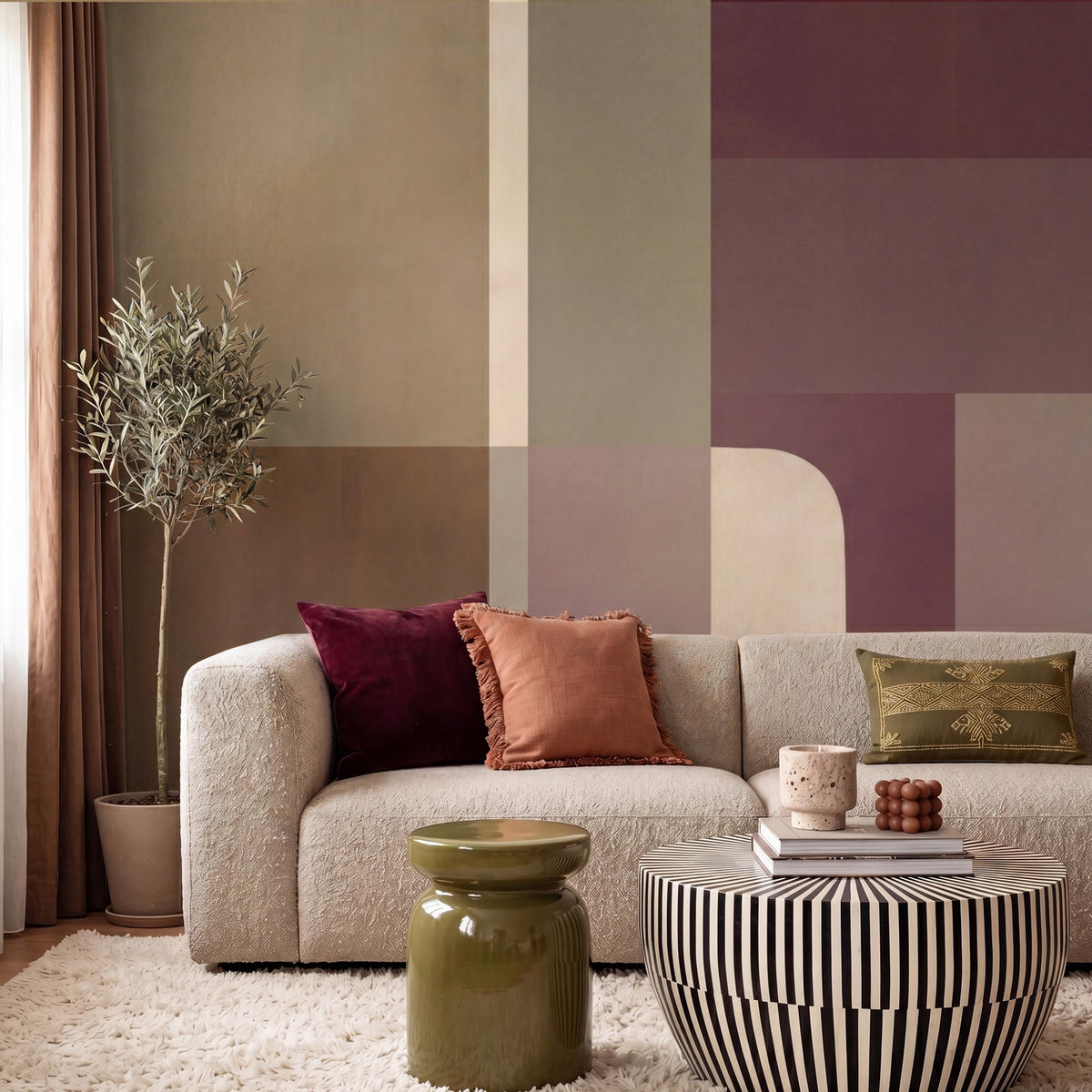 TAPETE - Unis - Abstrakt - Bordeaux - Linien - 260x220 cm - Multicolor, Papier (260/220cm) - OnlyWow