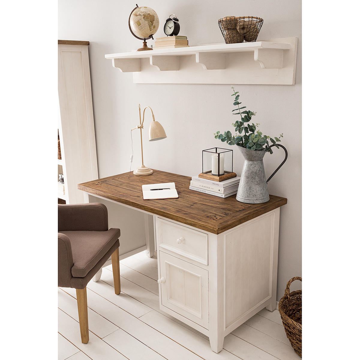 SCHREIBTISCH - Kiefer massiv - Weiß, Holz (66/130/76cm) - home24