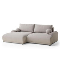 ECKSOFA MIT SCHLAFFUNKTION Tallin Beige Webstoff - Links Seite - Beige/Schwarz, Holz/Holzwerkstoff (145/240cm) - Maison de Reve