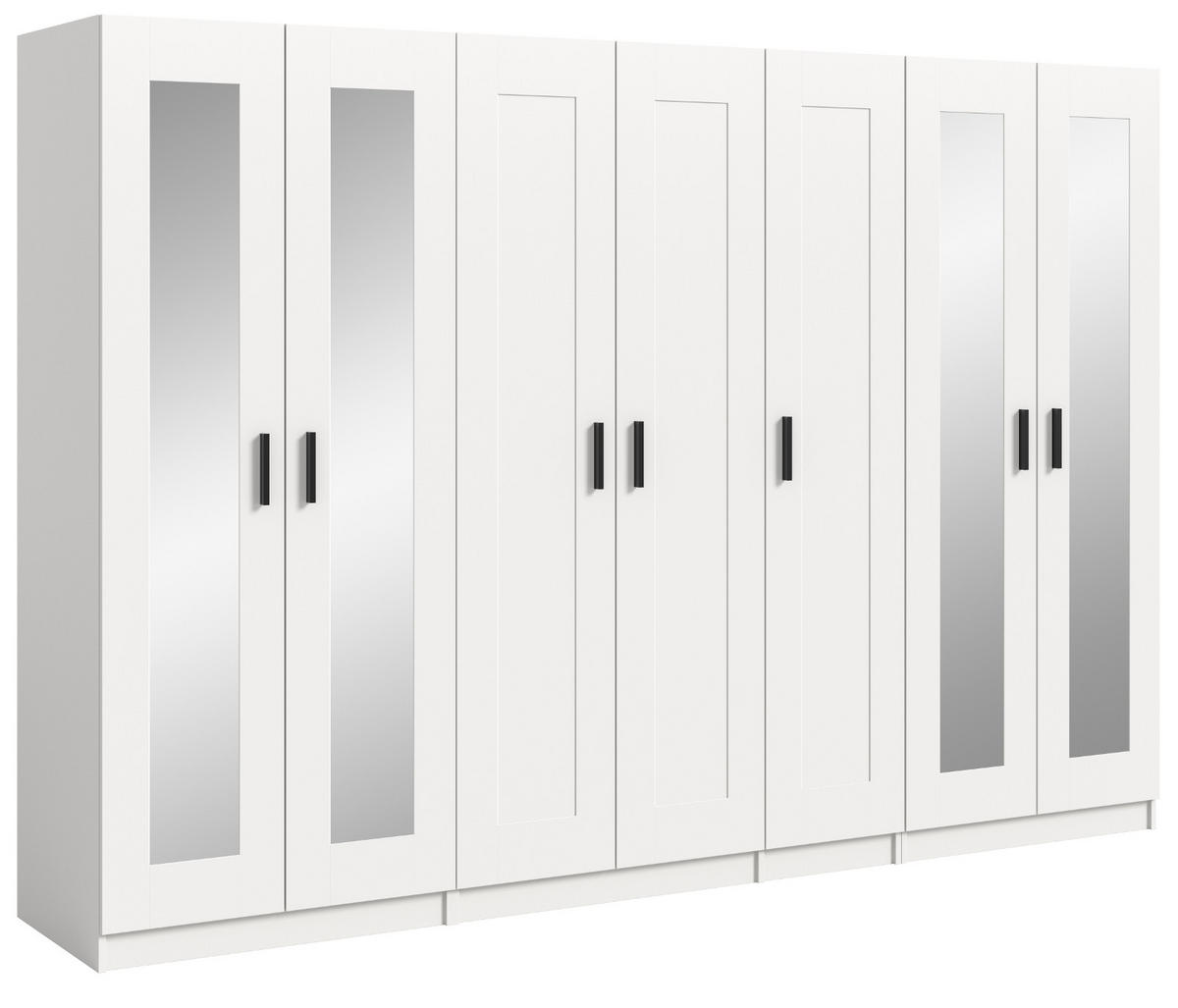 KLEIDERSCHRANK in weiß 280 x 194 cm skandinavisch, Wäscheschrank 7-türig mit Spiegel - Schwarz/Weiß, Glas/Holzwerkstoff (280/194/56cm) - Inn.Furn