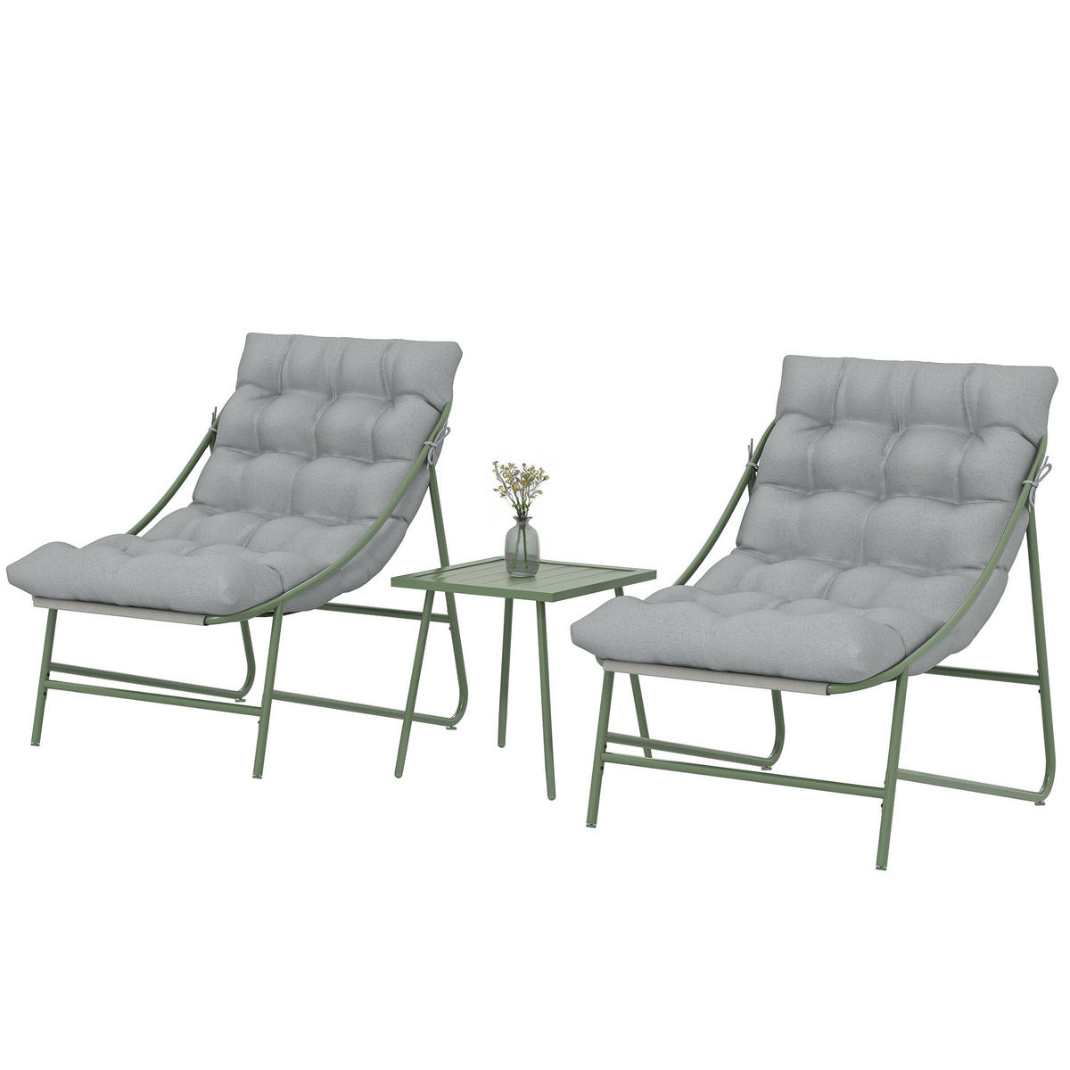 BALKONSET 3-teilig DE-14198 2 Sessel mit Kissen Hellgrau - Hellgrau, Metall - ComfortXL