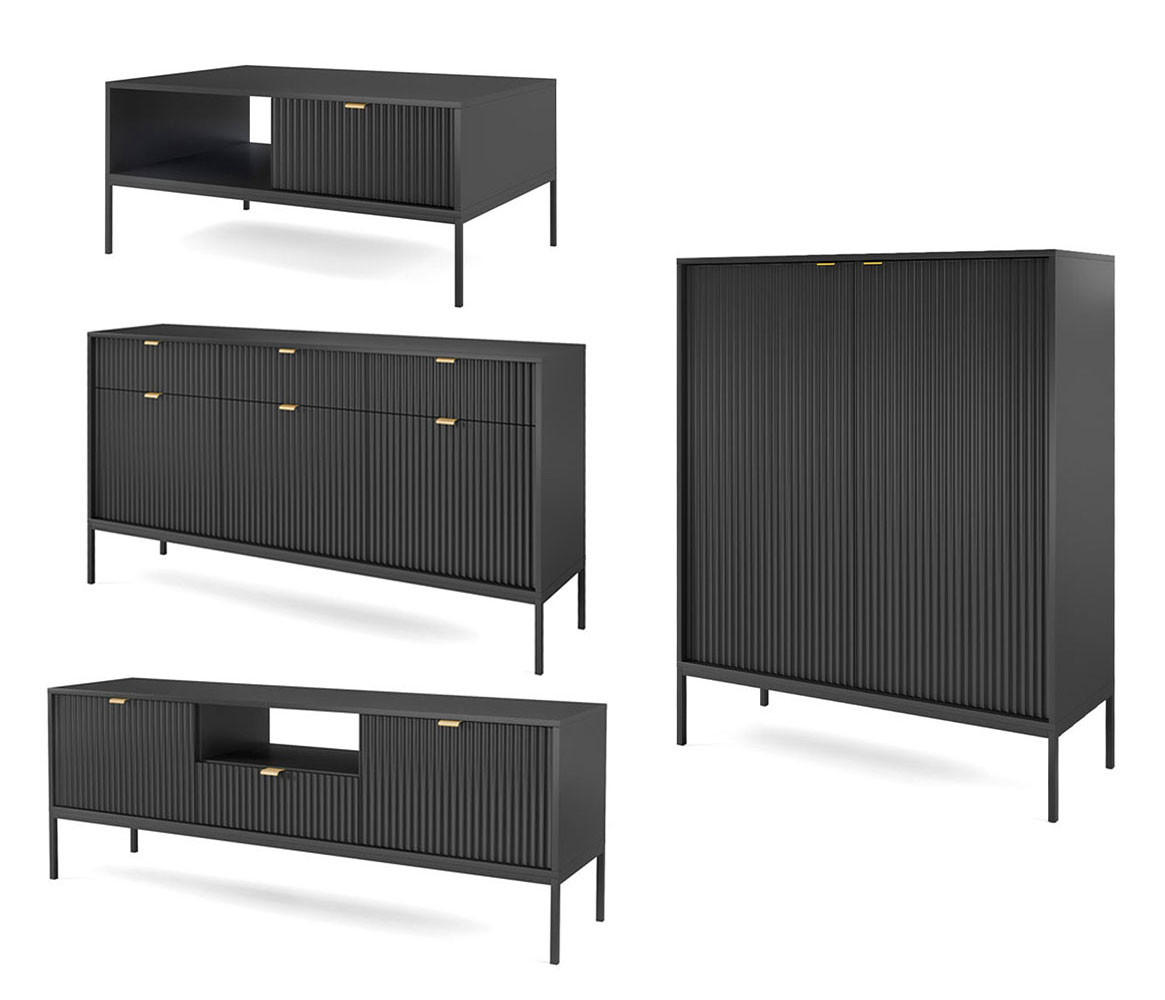 Feldmann-Wohnen Wohnzimmer-Set Schwarz 412x125x68 cm