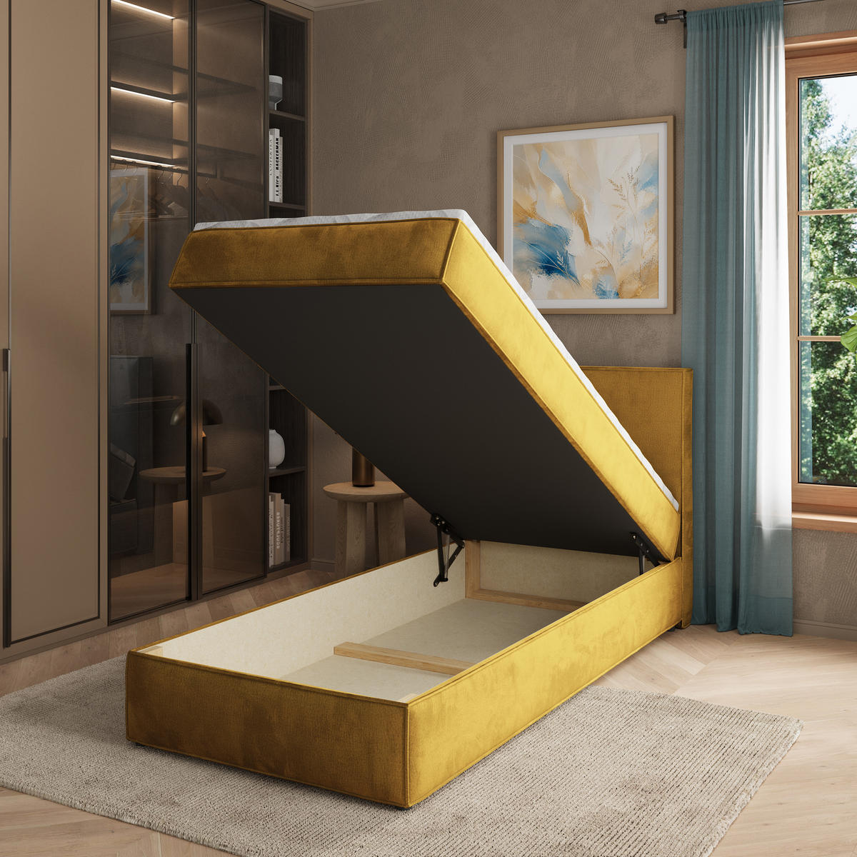 BOXBETT PELLIO 90x200 cm mit Matratze und Topper - Gelb - Gelb, Holz (90/200cm) - MASSENO