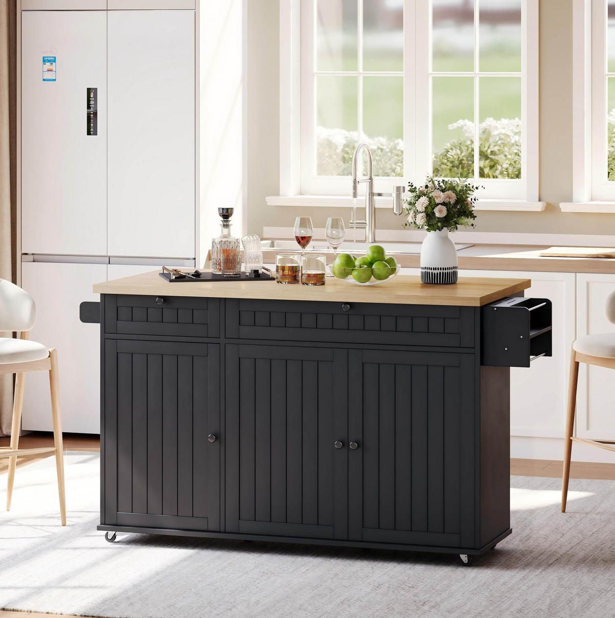 KÜCHENINSEL 137/45/89,5 cm Natur/Schwarz aus MDF mit klappbarer Arbeitsplatte - Naturfarben, Holzwerkstoff (137/89.5/70cm) - OKWISH